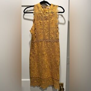 Mustard yellow lace mini dress, size M